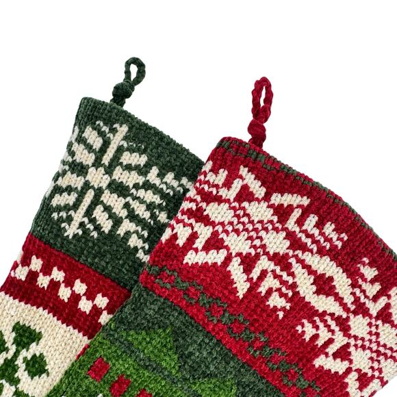 Knit Christmas Deer Snowflake Green Red Cream Color Block Long Stockings Bundle - Picture 3 of 9
